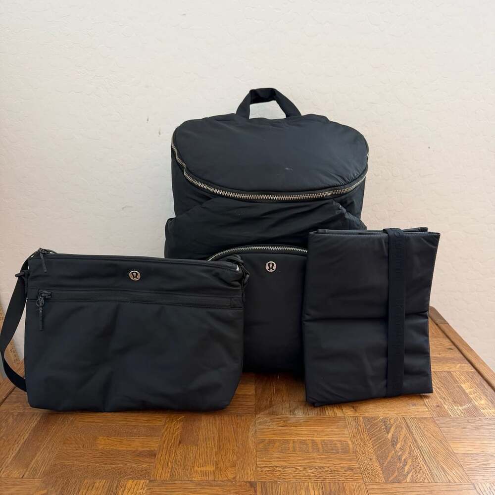 Lululemon New Parent Backpack 17L Black With Changing Pad and Shoulder Bag